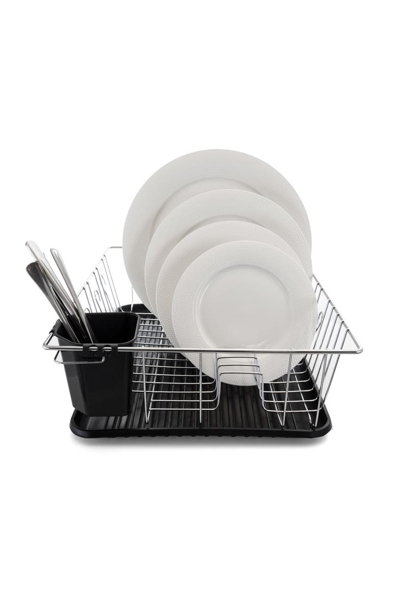 16in Chrome Dish Rack with Black Draining Tray, Alternate, color, Black