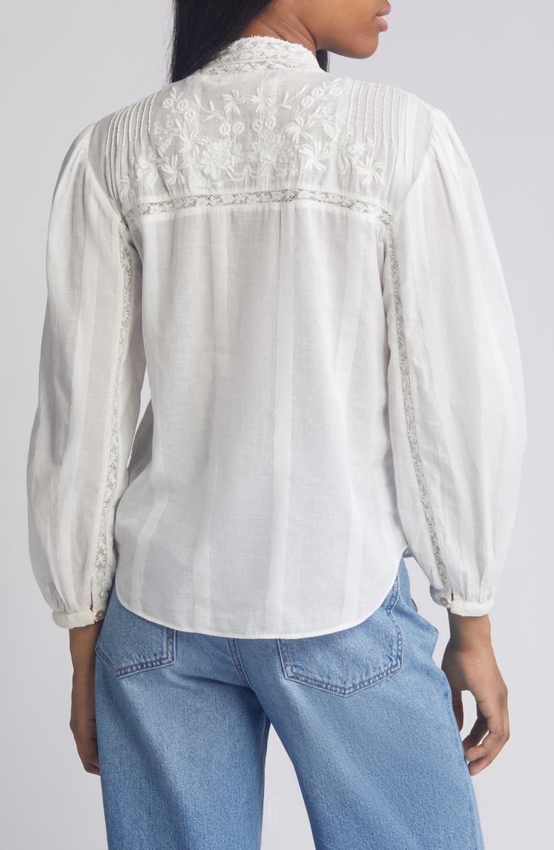 LoveShackFancy Ronda Lace Inset Cotton Blouse, Alternate, color, Antique White