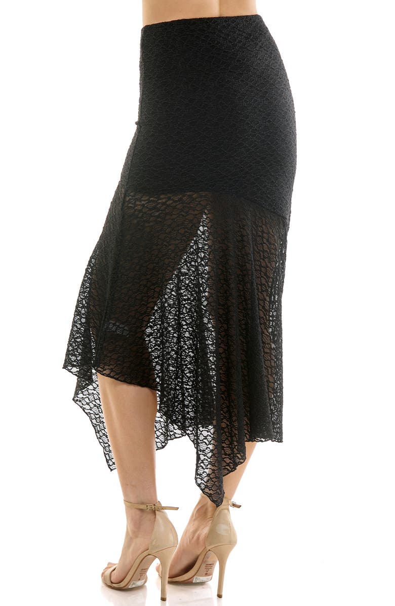 Urban Social Lace Seamed Bias Cut Midi Skirt, Alternate, color, Black