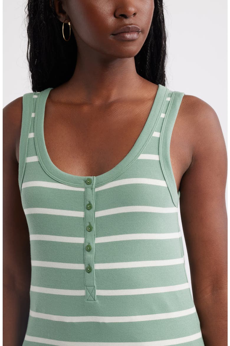 Cotton Blend Rib Henley Tank, Alternate, color, GREEN- WHITE JANA STRIPE