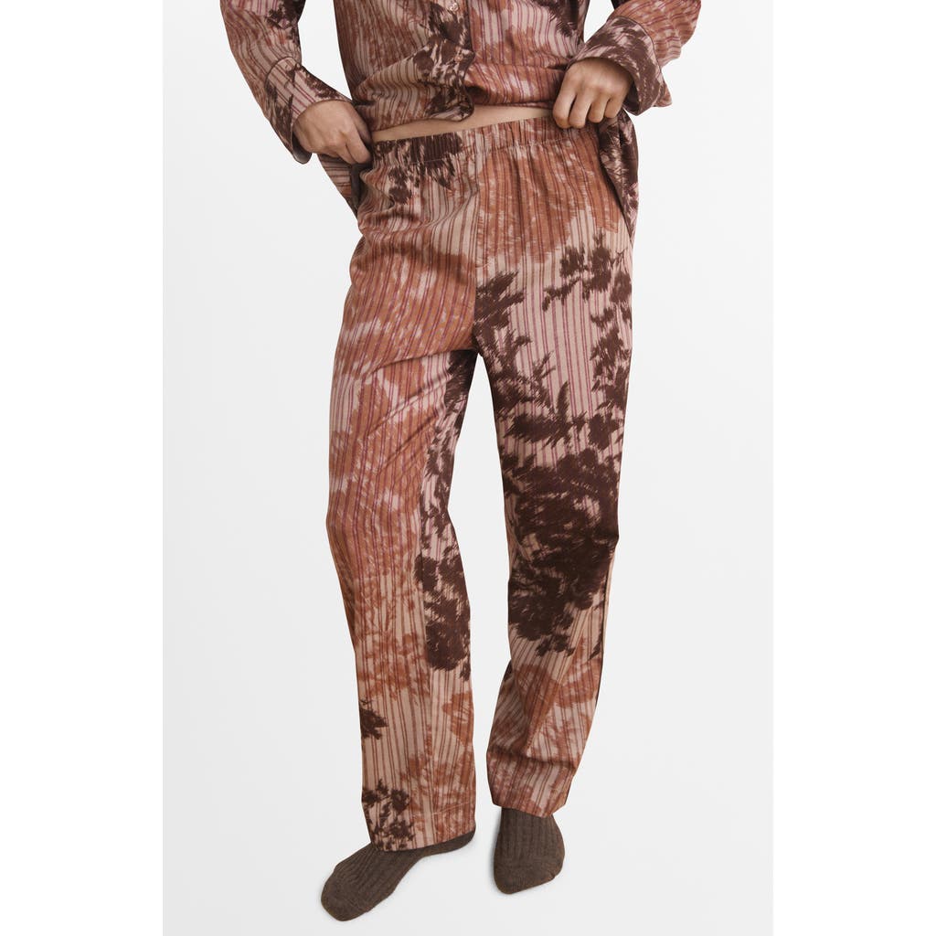 Mango Blurred Print Cotton Pajama Pants In Brown