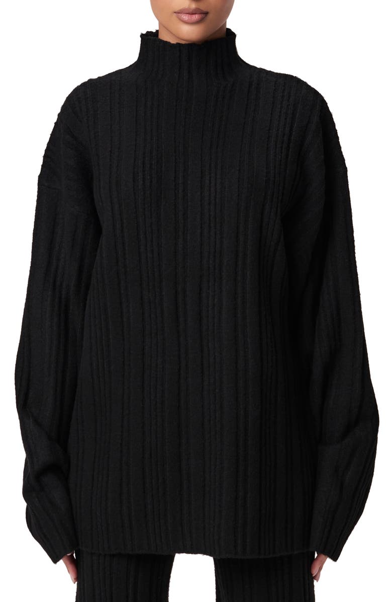 Naked Wardrobe Oversize Funnel Neck Sweater, Main, color, Black