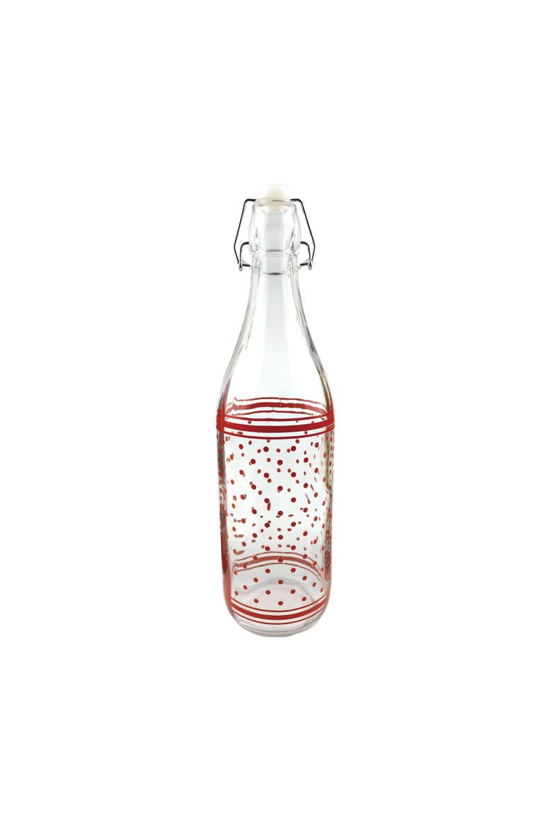 Decorative Glass Water Bottle with Red Dots and Stripes for Spring Home Decor and Stylish Accents, Main, color, Red