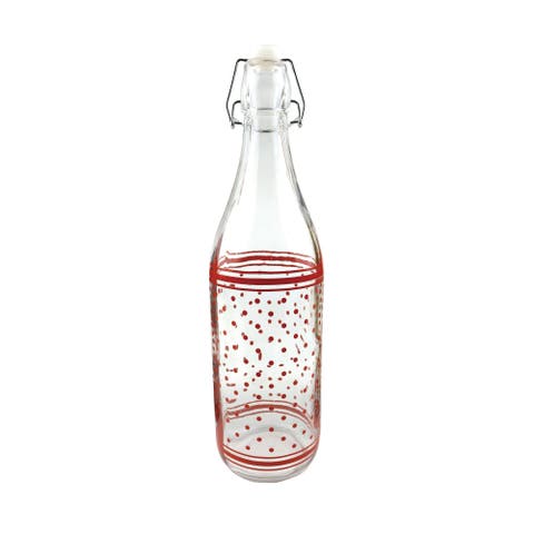 Decorative Glass Water Bottle with Red Dots and Stripes for Spring Home Decor and Stylish Accents