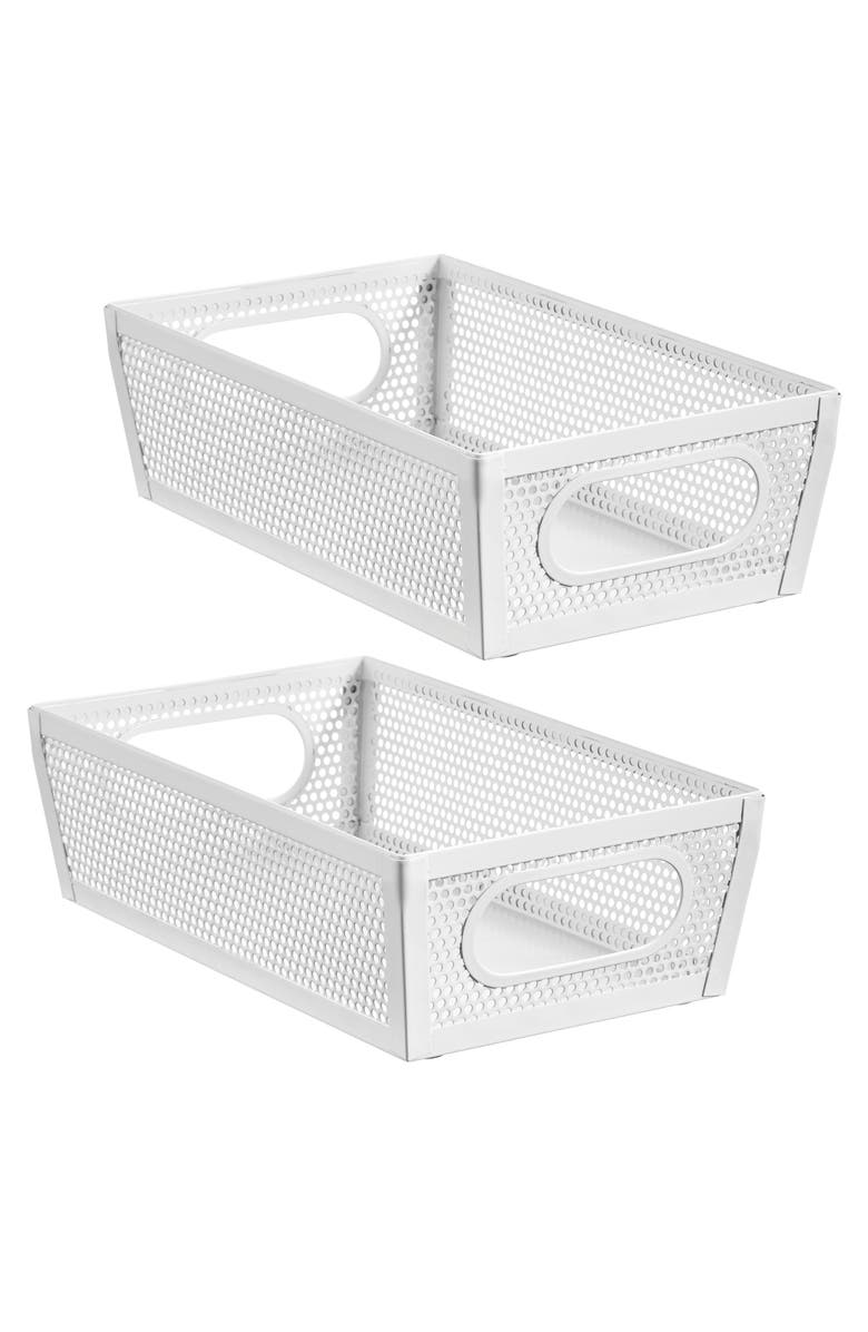 mDesign Perforated Metal Storage Bin with Handles - Set of 2 - Matte White, Main, color, Matte White