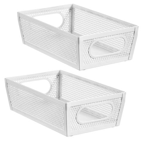 Perforated Metal Storage Bin with Handles - Set of 2 - Matte White