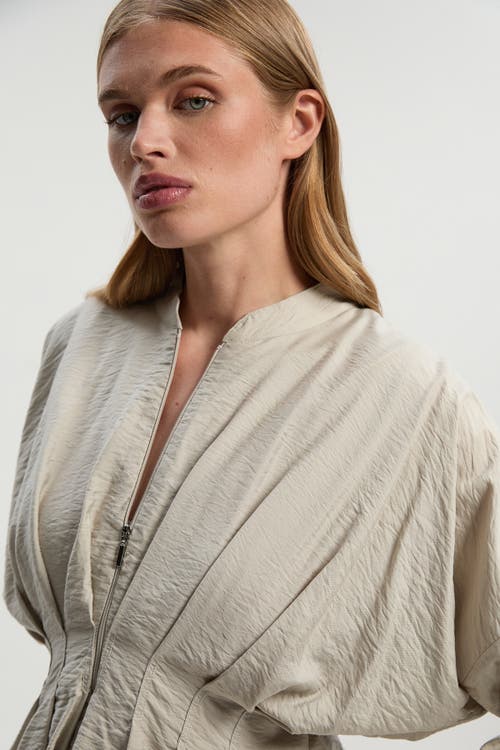 Karen Millen Pleated Detail Woven Jacket In Neutral