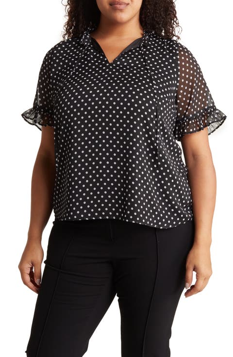 Tie Neck Ruffle Yoke Blouse (Plus)