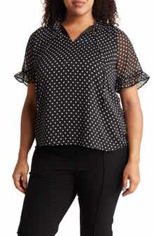 CeCe Tie Neck Ruffle Yoke Blouse