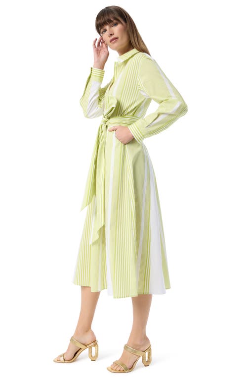 Do By Dee Ocleppo Ava Long Sleeve Stretch Cotton Shirtdress In Apple Green- Shirting Stripe