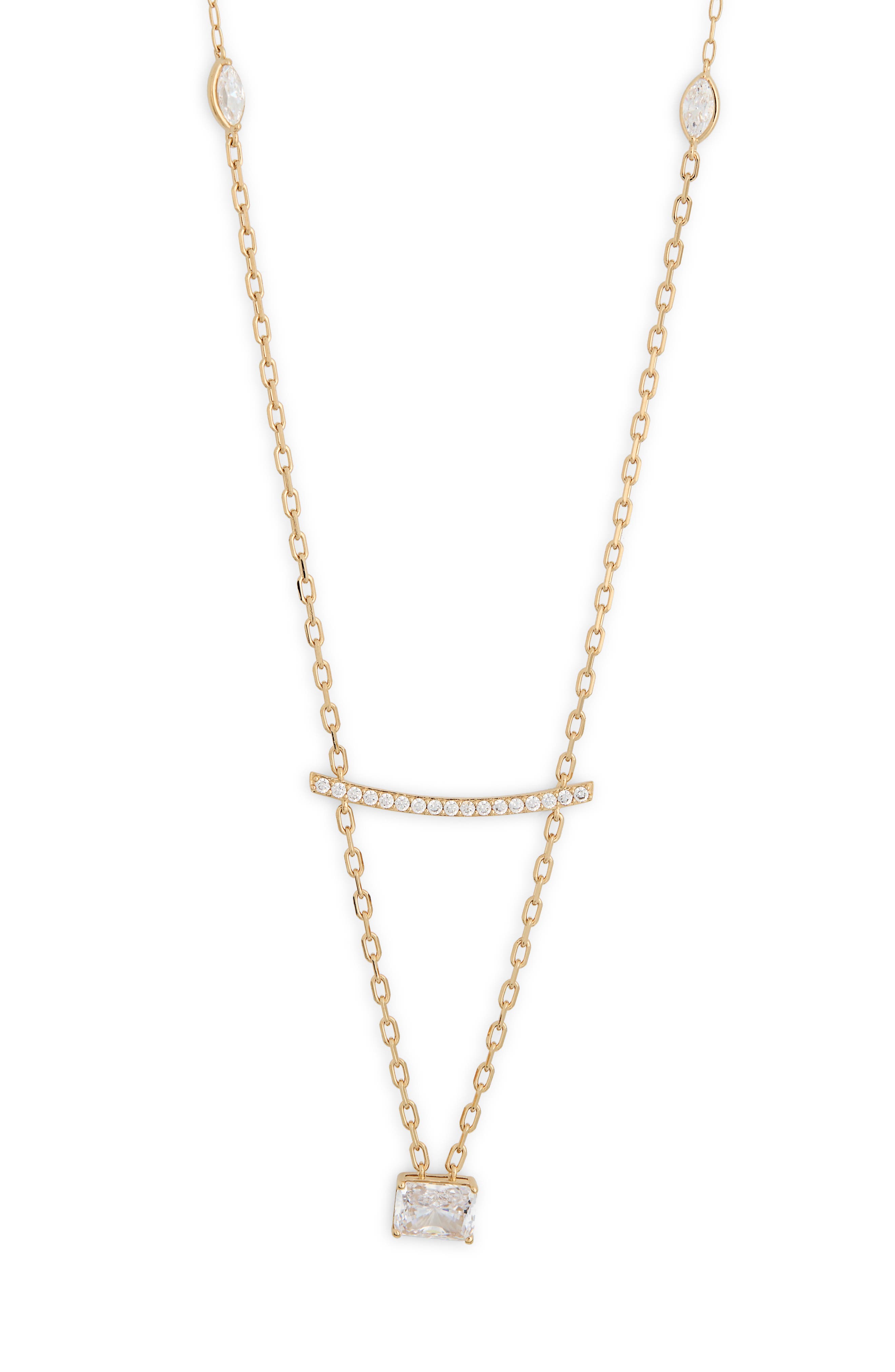 Cubic Zirconia Bar & Pendant Long Necklace