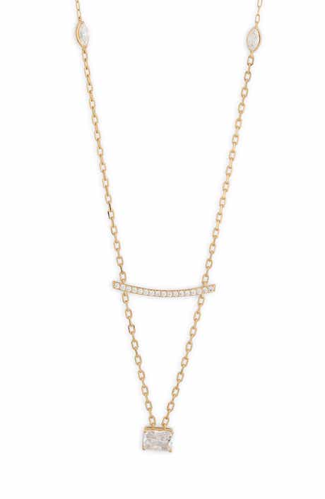 Cubic Zirconia Bar & Pendant Long Necklace