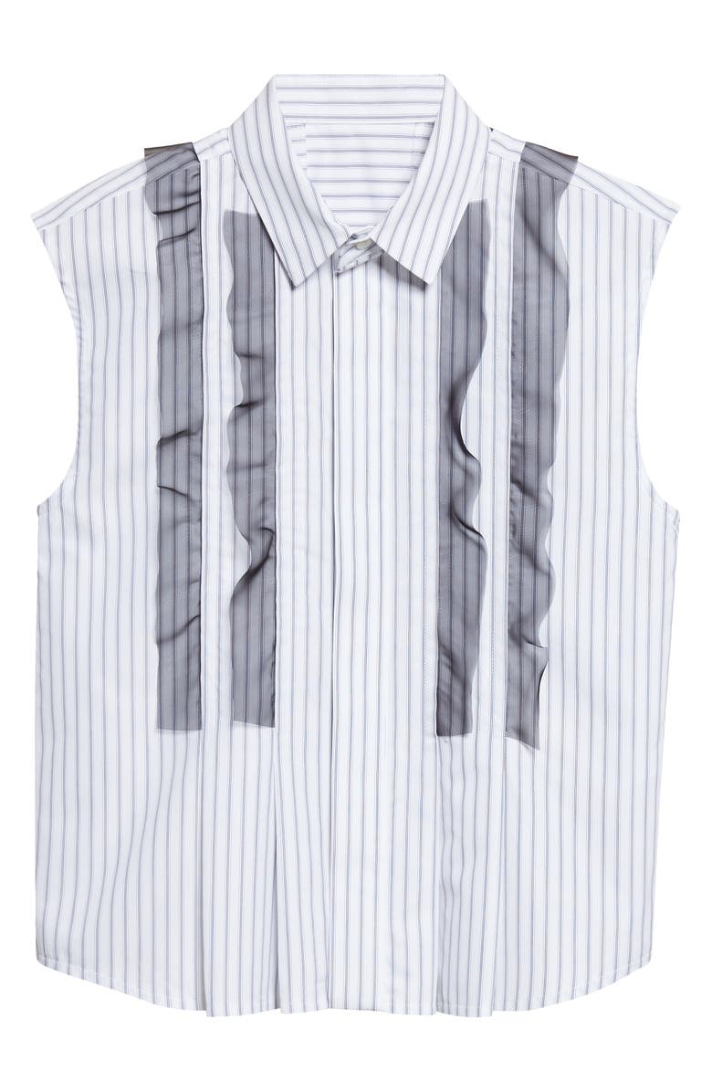 Sacai Stripe Poplin & Chiffon Button-Up Shirt, Main, color, Off White Stripe