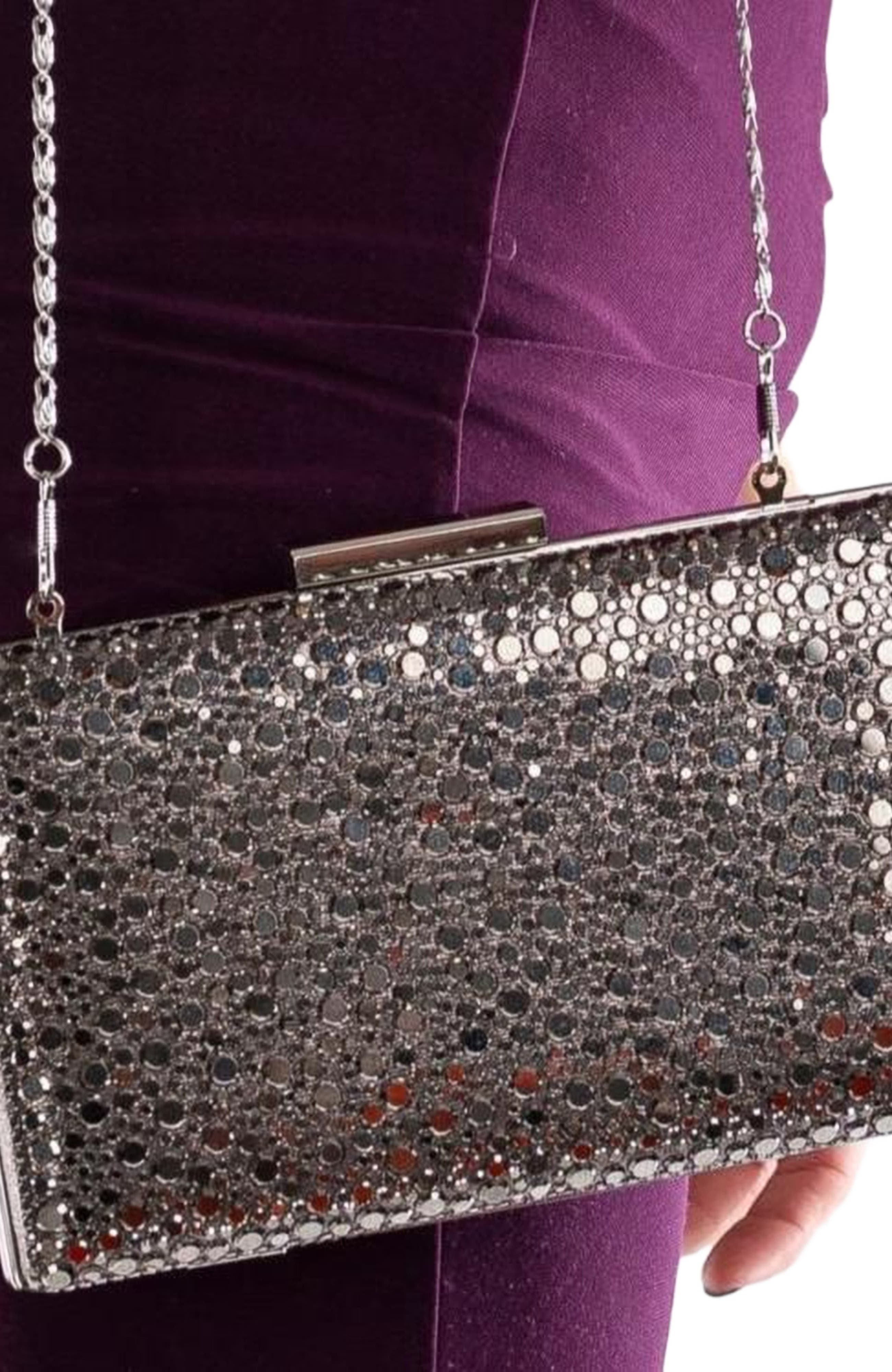 Forever & Always Shoes Clara Evening Clutch, Alternate, color, Grey Sequin Glitter