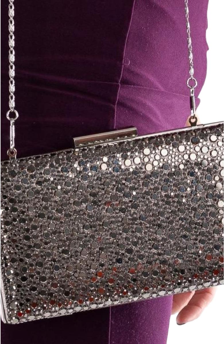 Forever & Always Shoes Clara Evening Clutch, Alternate, color, Grey Sequin Glitter
