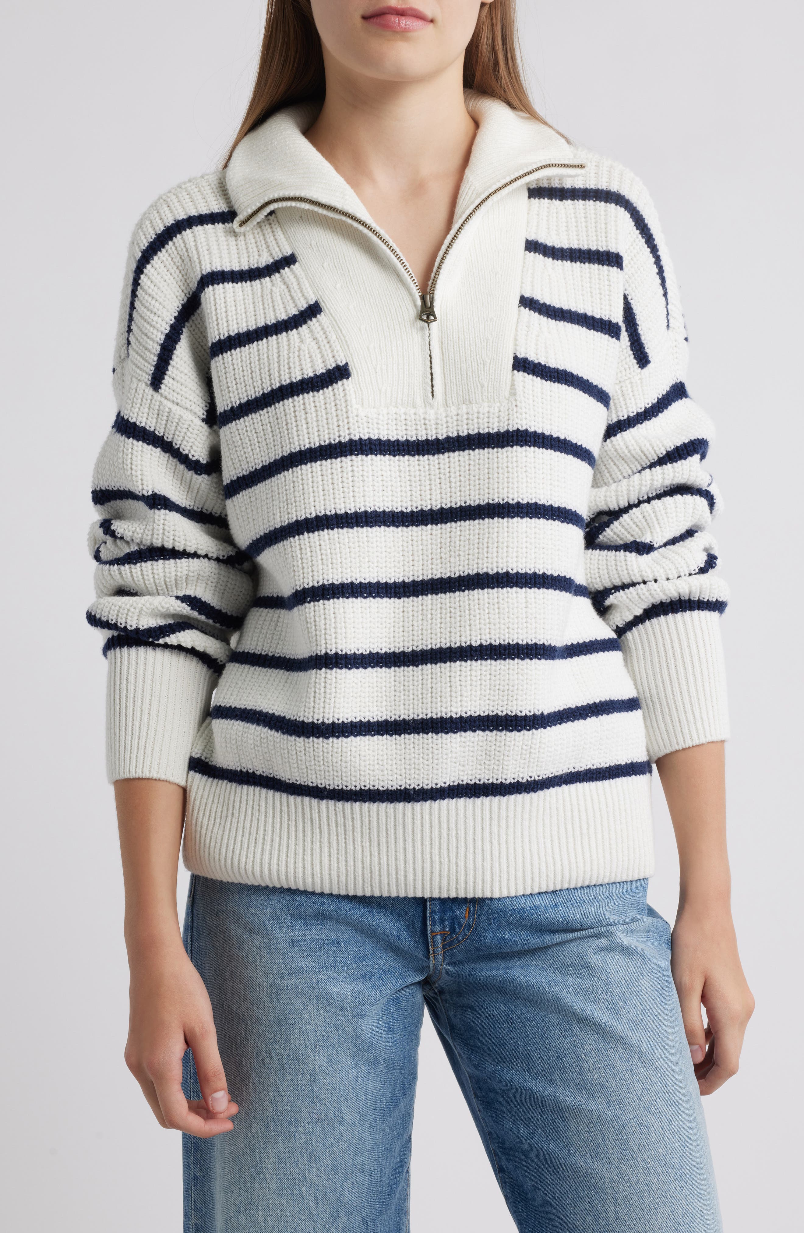 Faherty Mariner Stripe Quarter Zip Sweater
