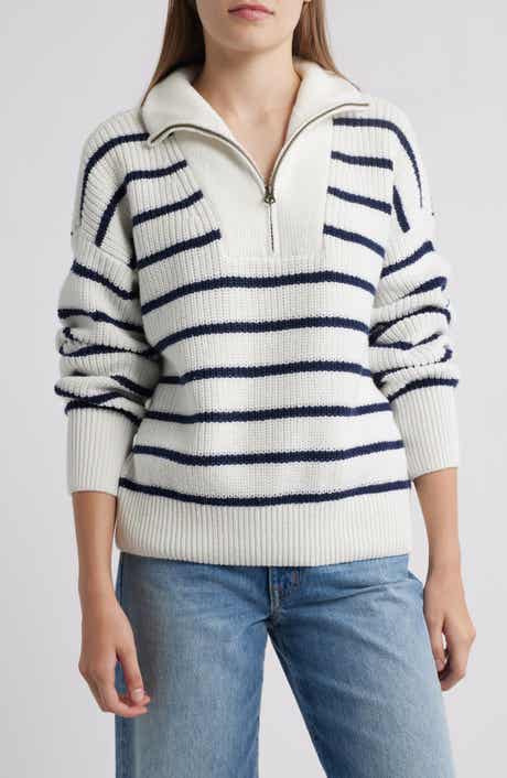 Faherty Mariner Stripe Quarter Zip Sweater
