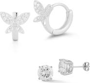 GLAZE JEWELRY Set of 2 Cubic Zirconia Stud & Butterfly Hoop Earrings