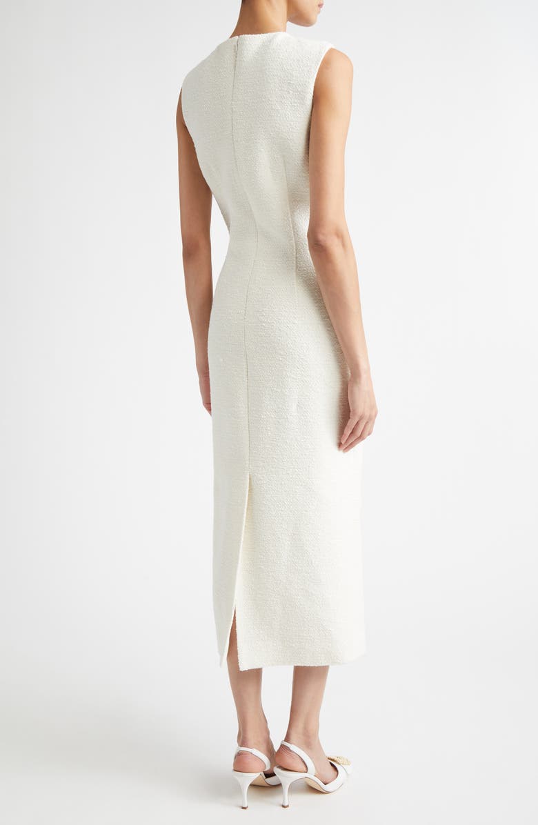 Oscar de la Renta Brooch Embroidered Sleeveless Tweed Cocktail Dress, Alternate, color, Ivory