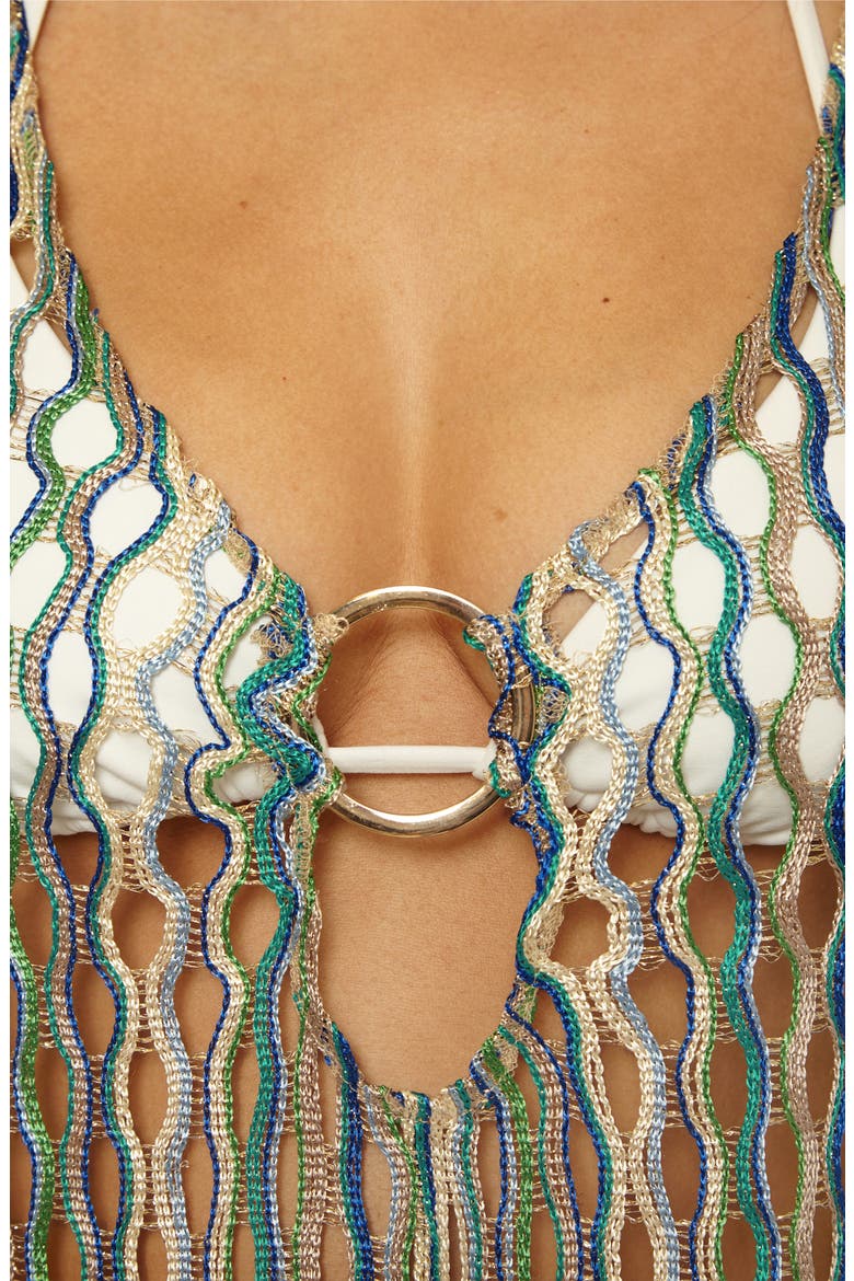 Desert Dancer Metallic Long Sleeve Sheer Cover-Up Dress, Alternate, color, SKY BLUE MULTI