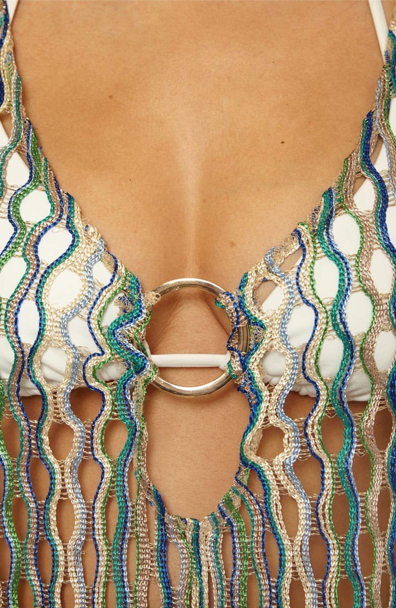 Becca Desert Dancer Metallic Long Sleeve Sheer Cover-Up Dress, Alternate, color, Sky Blue Multi