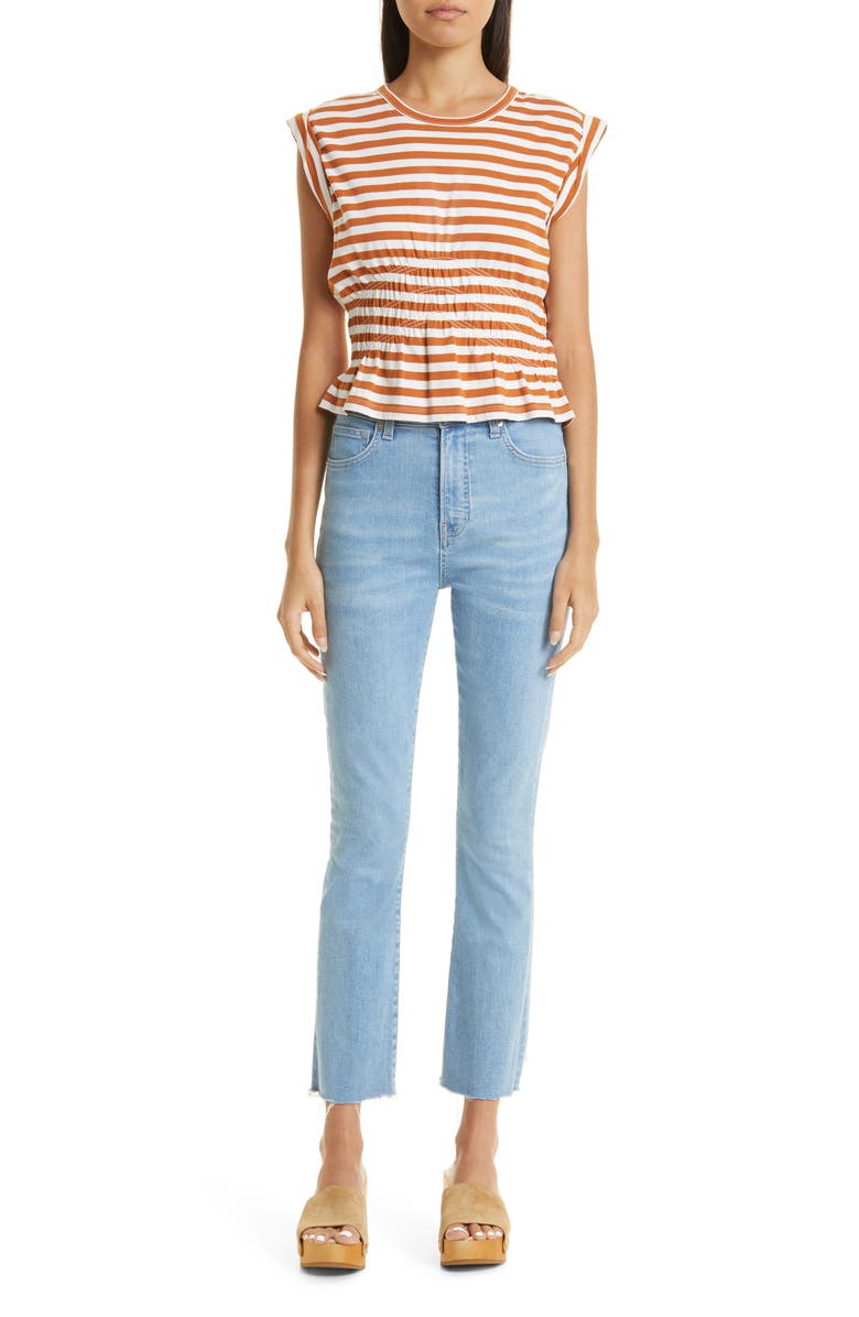 Veronica Beard Carly Raw Hem High Waist Kick Flare Jeans, Alternate, color, 