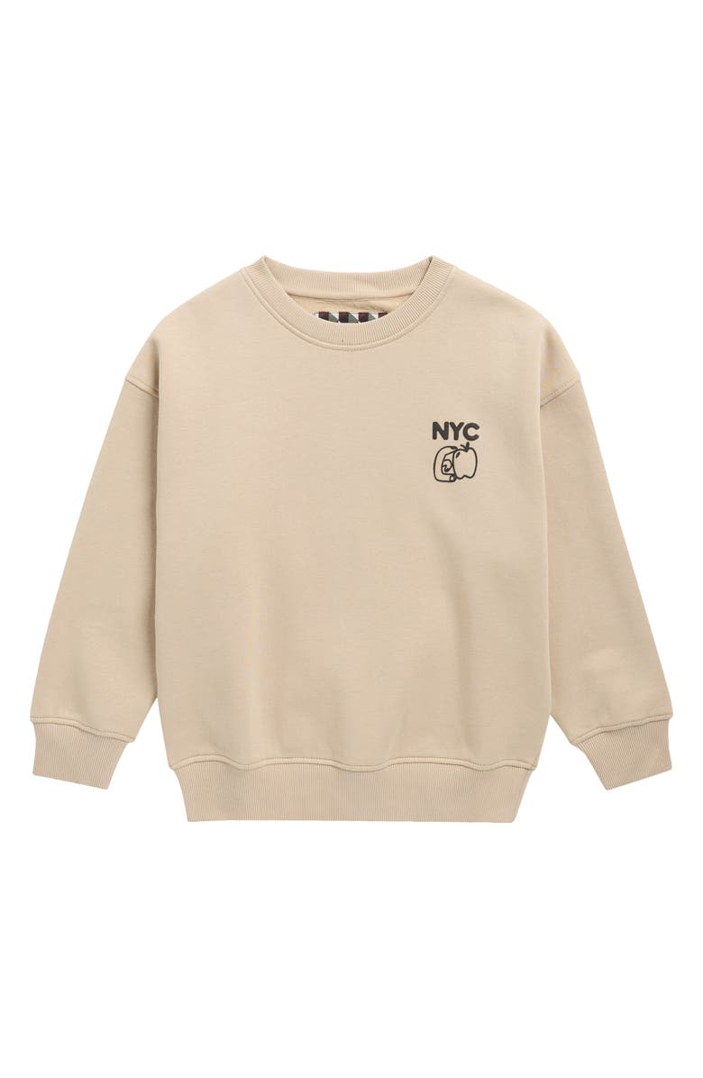 DENIM AND FLOWER Kids' Crewneck Graphic Sweatshirt, Main, color, Light Khaki
