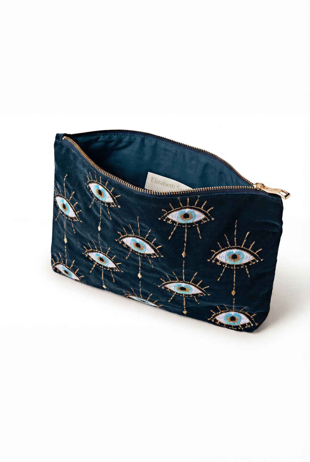Elizabeth Scarlett Mystical Eye Velvet Everyday Pouch, Alternate, color, Ink Blue