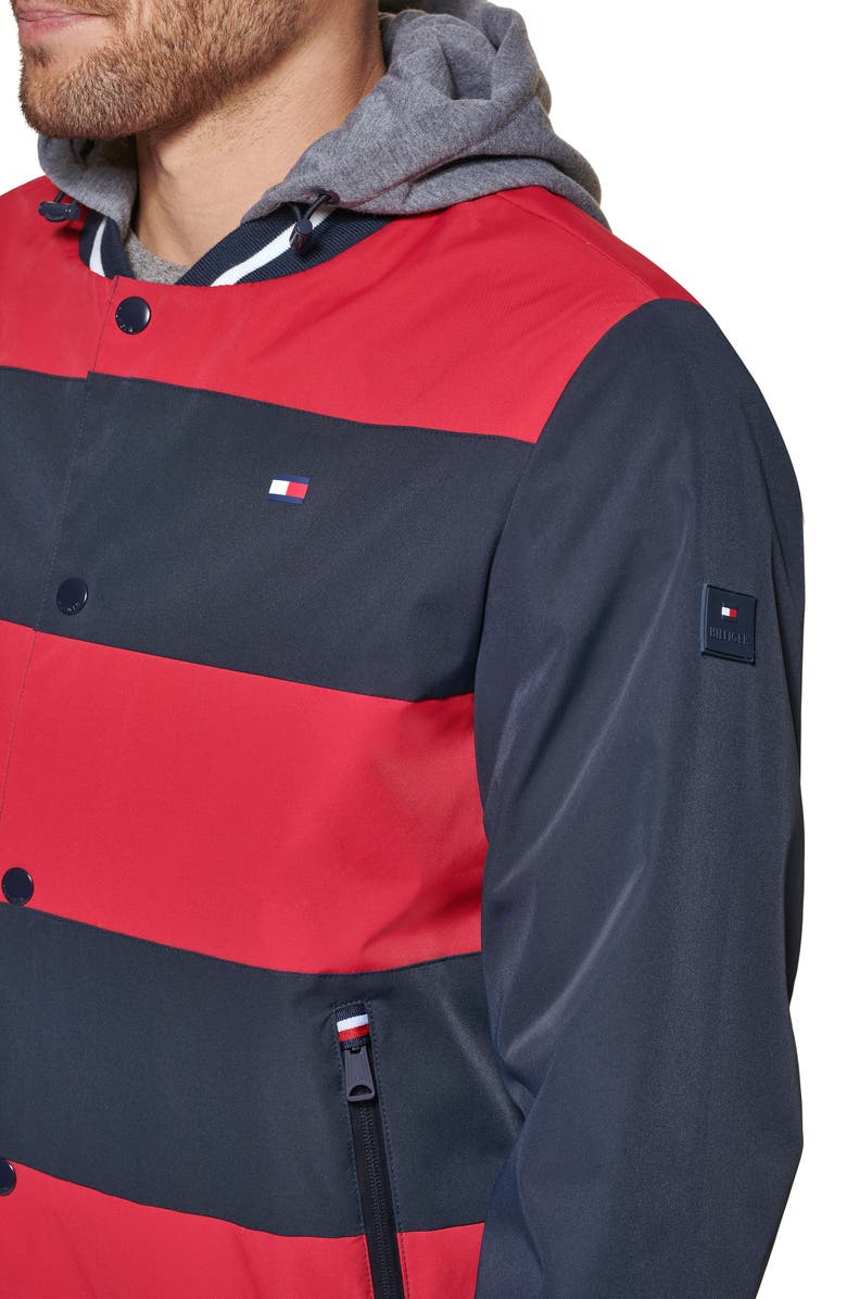 Tommy Hilfiger Hooded Bomber Jacket, Alternate, color, Navy/ Red