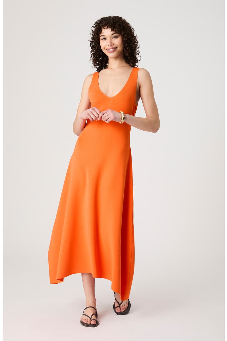 Knit Fit & Flare Midi Dress, Alternate, color, MIAMI ORANGE