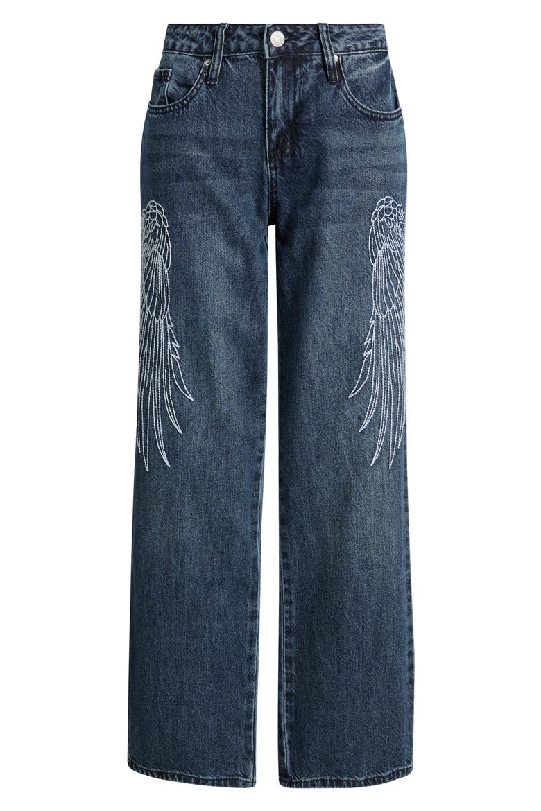 Britney Wing Embroidered Wide Leg Jeans, Alternate, color, 35D - DARK WASH