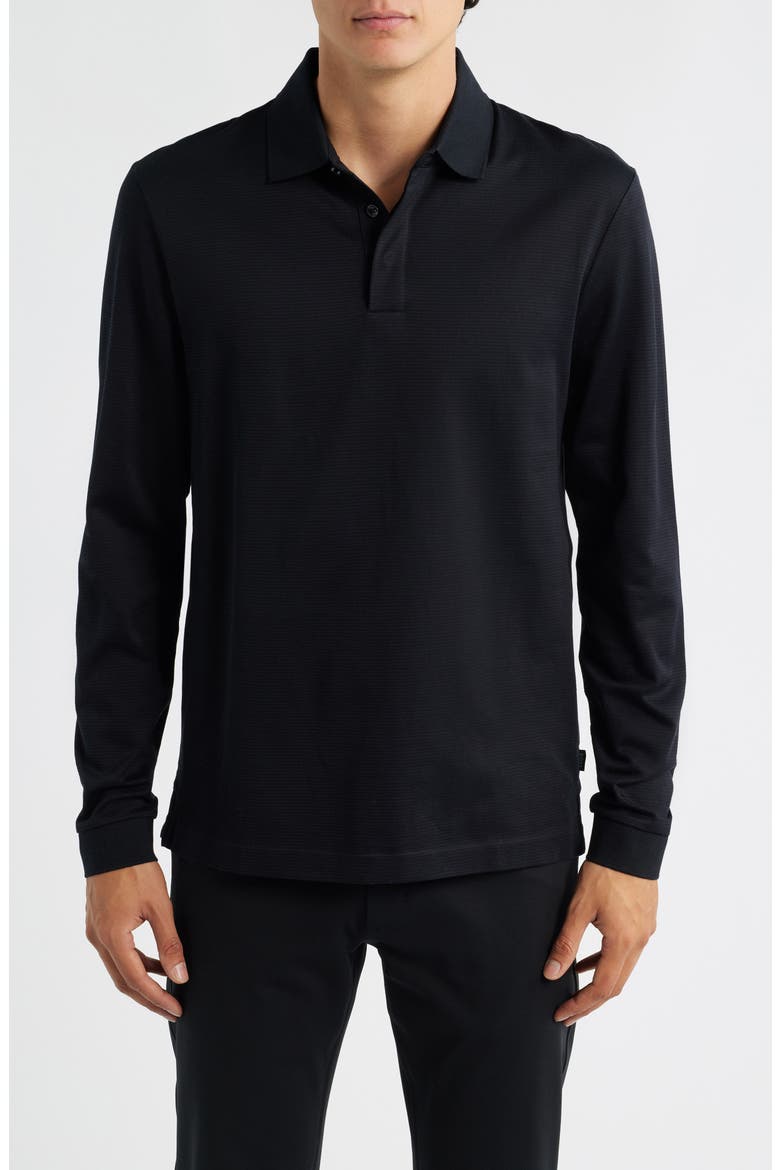 Pado Long Sleeve Cotton Polo, Main, color, BLACK