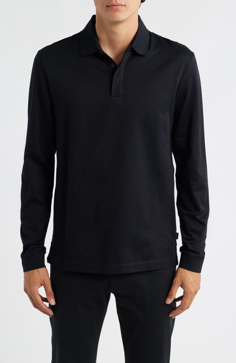 BOSS Pado Long Sleeve Cotton Polo, Main, color, Black