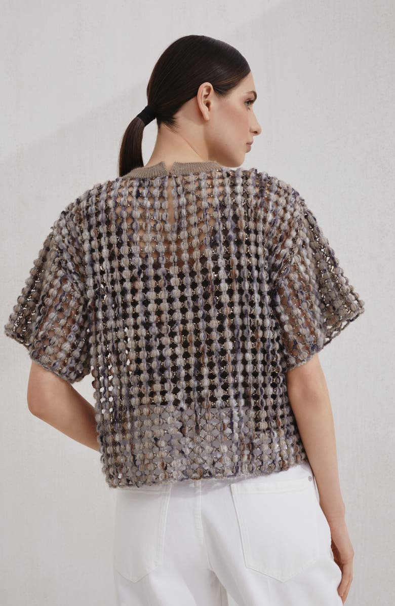 Brunello Cucinelli Balloon net knit T-shirt, Alternate, color, Camel