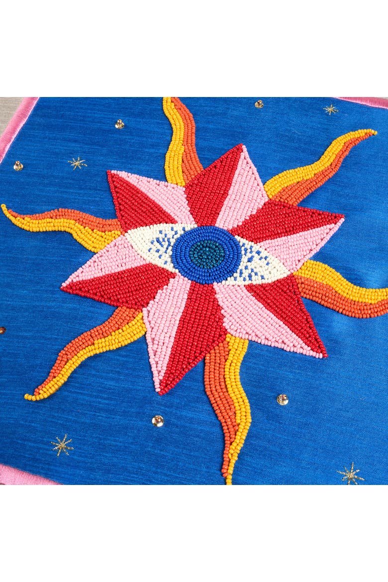 Dadri Eye Handmade Beaded Wooden Decorative Artisan Table, Alternate, color, Blue