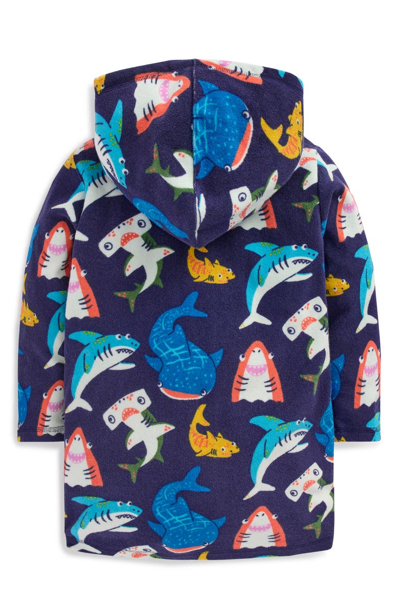Mini Boden Kids' Shark Terry Cloth Full Zip Hoodie, Alternate, color, Navy Sharks