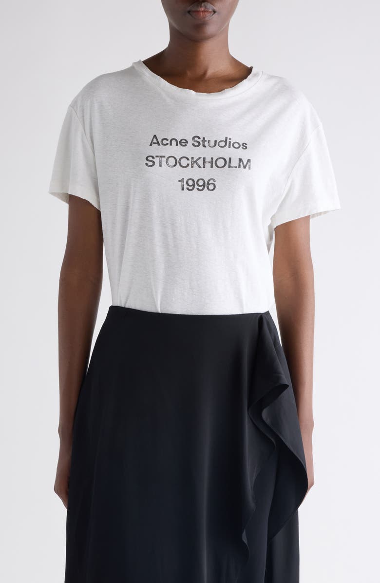 Acne Studios Etza 1996 Distressed Logo Graphic T-Shirt, Main, color, Off White