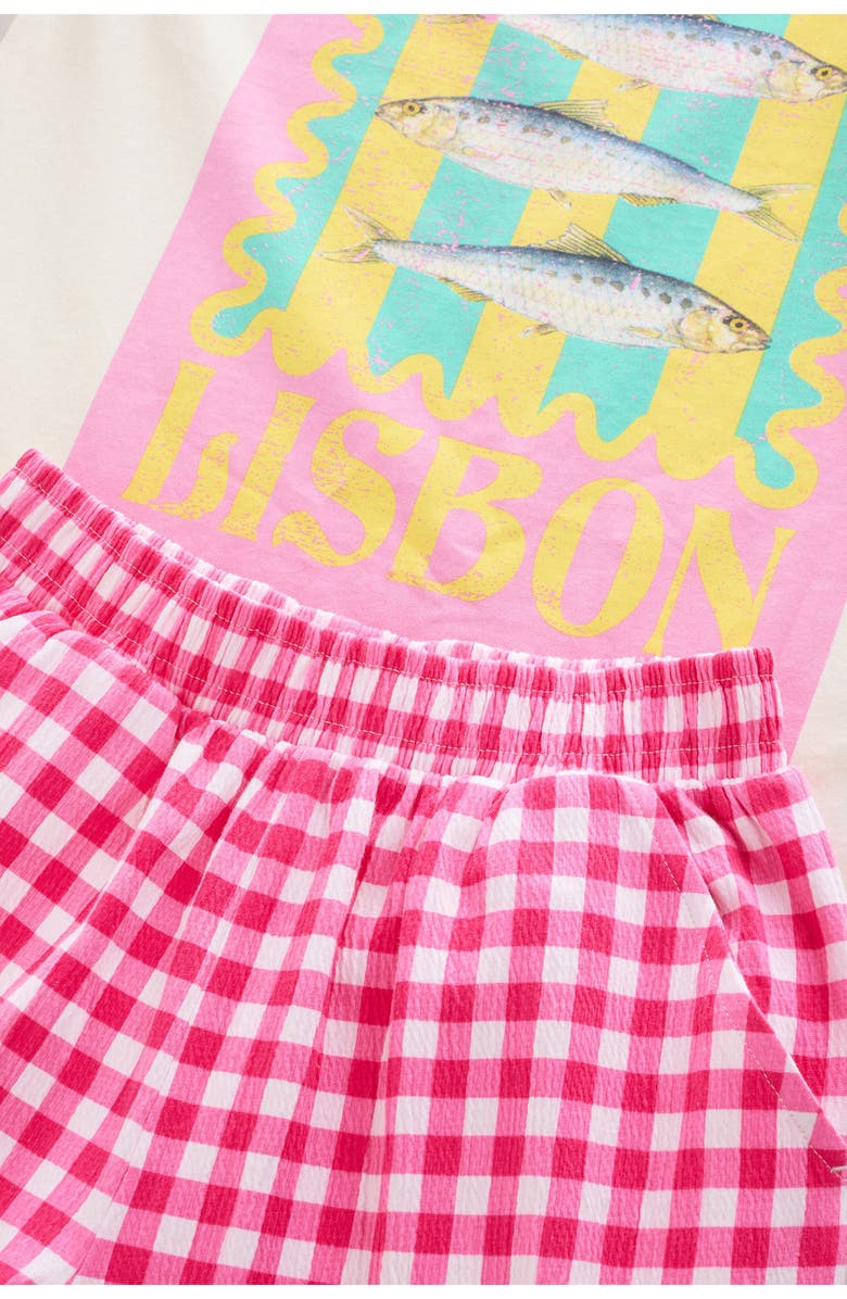 NEXT Kids' Lisbon Oversize Graphic T-Shirt & Textured Gingham Pants Set, Alternate, color, White