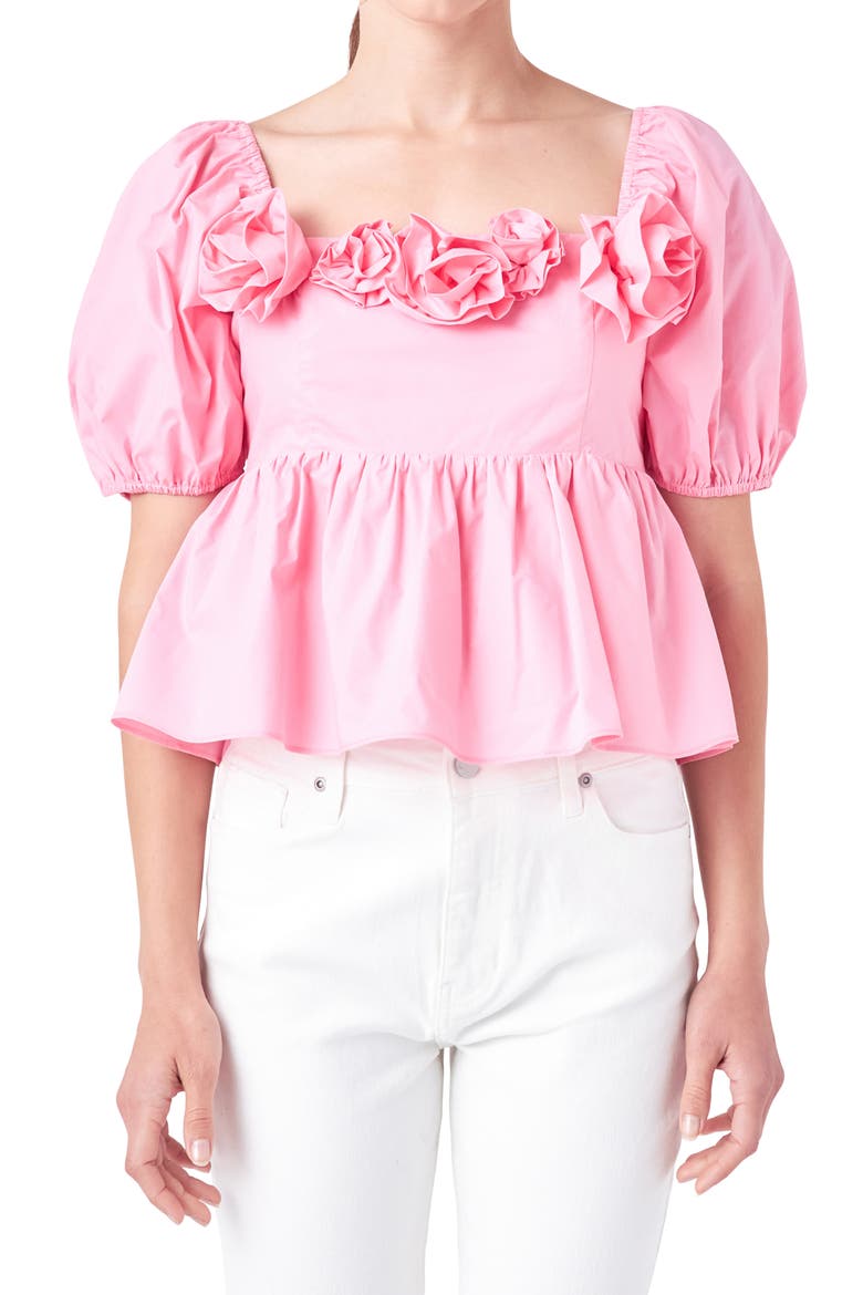 Corsage Detail Cotton Poplin Top, Alternate, color, PINK