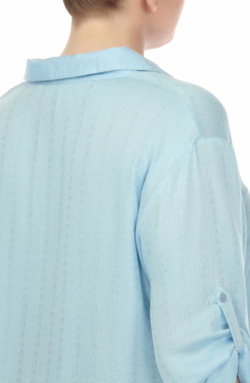 Boho Me Roll Sleeve Button-up Tunic Shirt In Blue