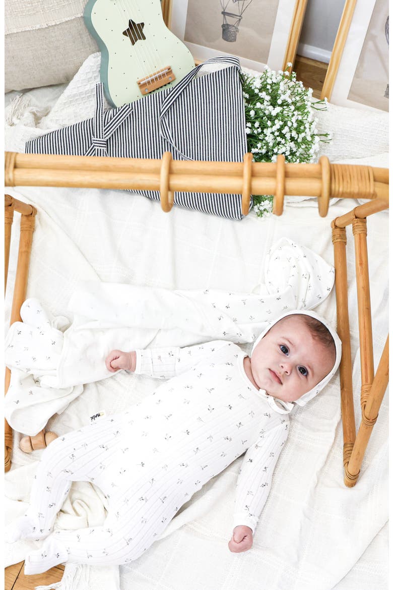 Pointelle Leaves Footie & Hat Set, Alternate, color, IVORY