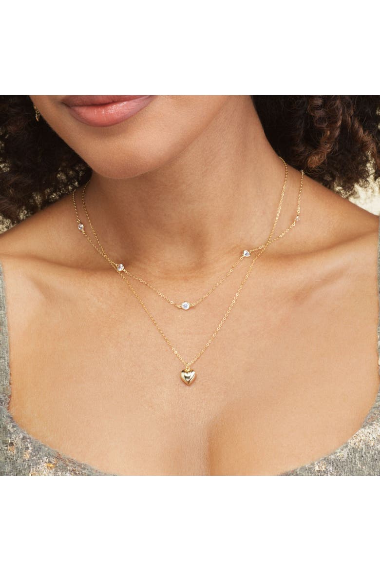 Puffy Classic Single Heart Necklace, Alternate, color, Gold Plated Sterling Silver