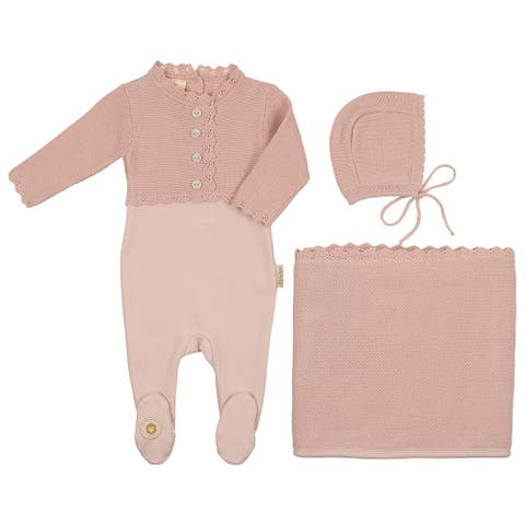 Mon Tresor Leaf Print Layette Set- Pink