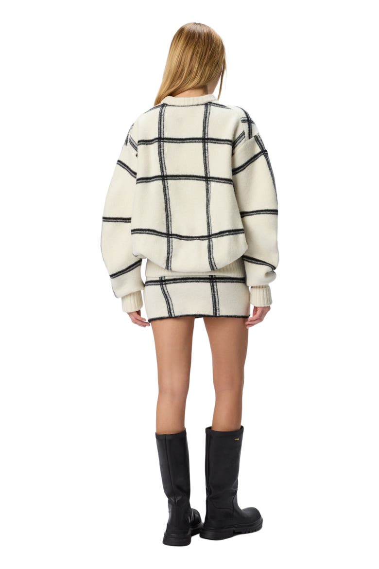 Oversized Wool Check Crew Neck Sweater, Alternate, color, White