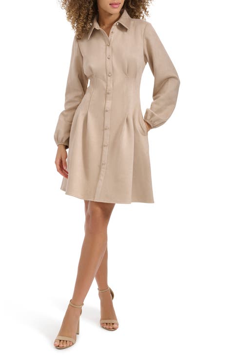 Faux Suede Long Sleeve Shirtdress