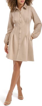 Kensie Faux Suede Long Sleeve Shirtdress