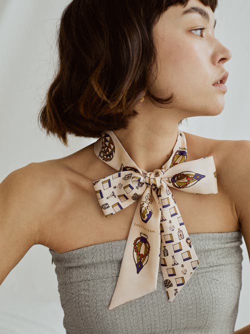 Lost Pattern Nyc "amora" Silk Skinny Scarf In Neutral