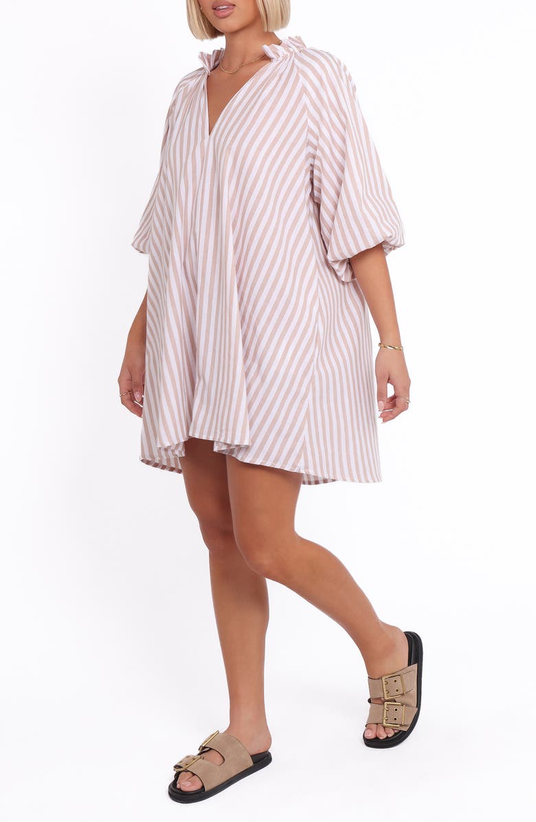 Petal & Pup Doran Stripe Cotton Minidress, Alternate, color, Beige White