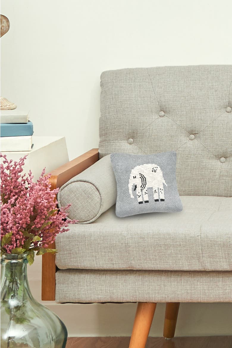 Elephant Knitted Small Petite Throw Pillow, 10" x 10", Alternate, color, Gray