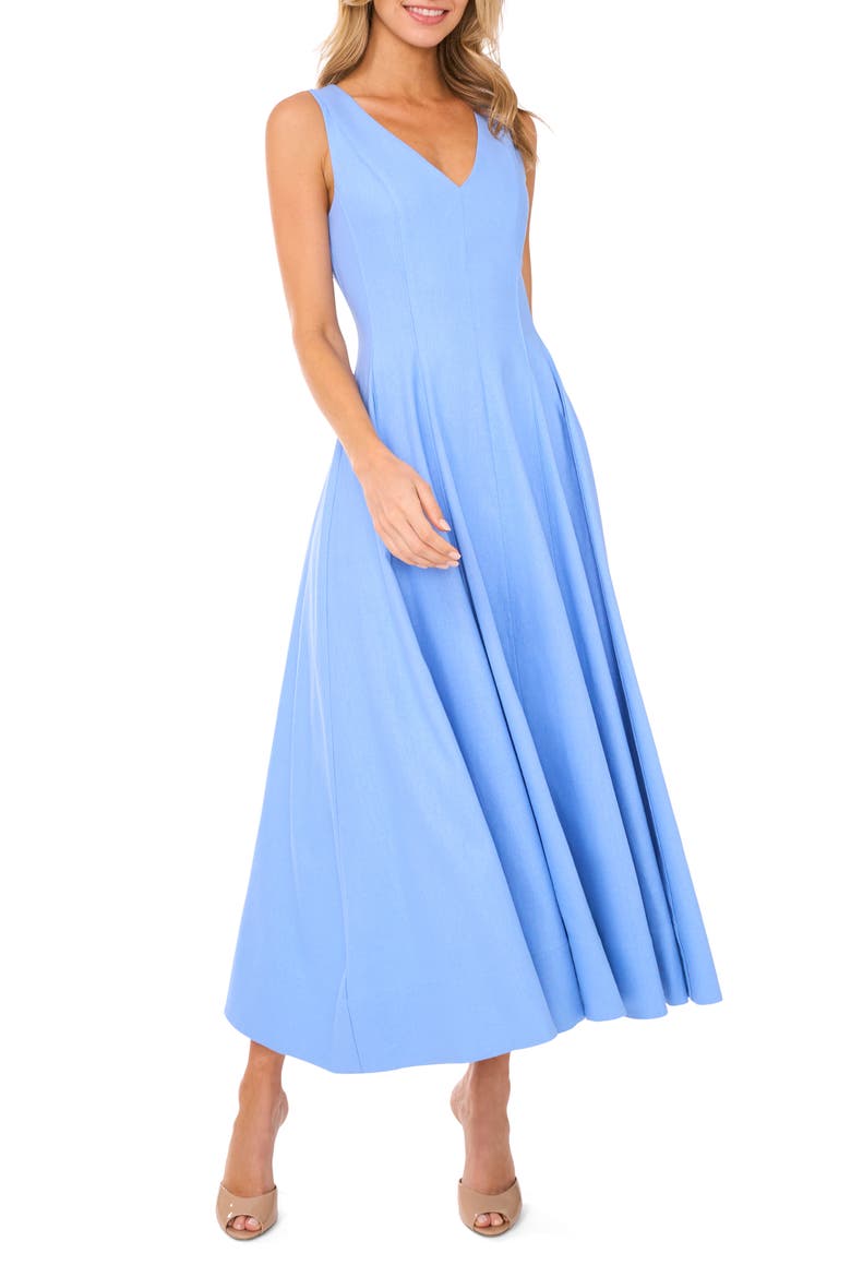 Pleated Waist Sleeveless Linen Blend Maxi Dress, Alternate, color, HYDRANGEA